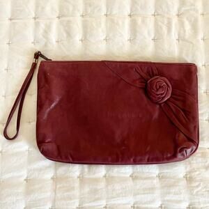 VTG Margolm Leather Clutch Handbag | Rich Raspberry | Rosette Detail | 1970s